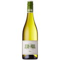 Wine bottle with green cap and label on a white background