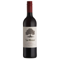 A bottle of Les Oliviers Merlot Non-Alcoholic red wine, featuring a dark glass bottle, a cream-colored label with a black tree illustration, and a dark red foil seal on a solid white background.