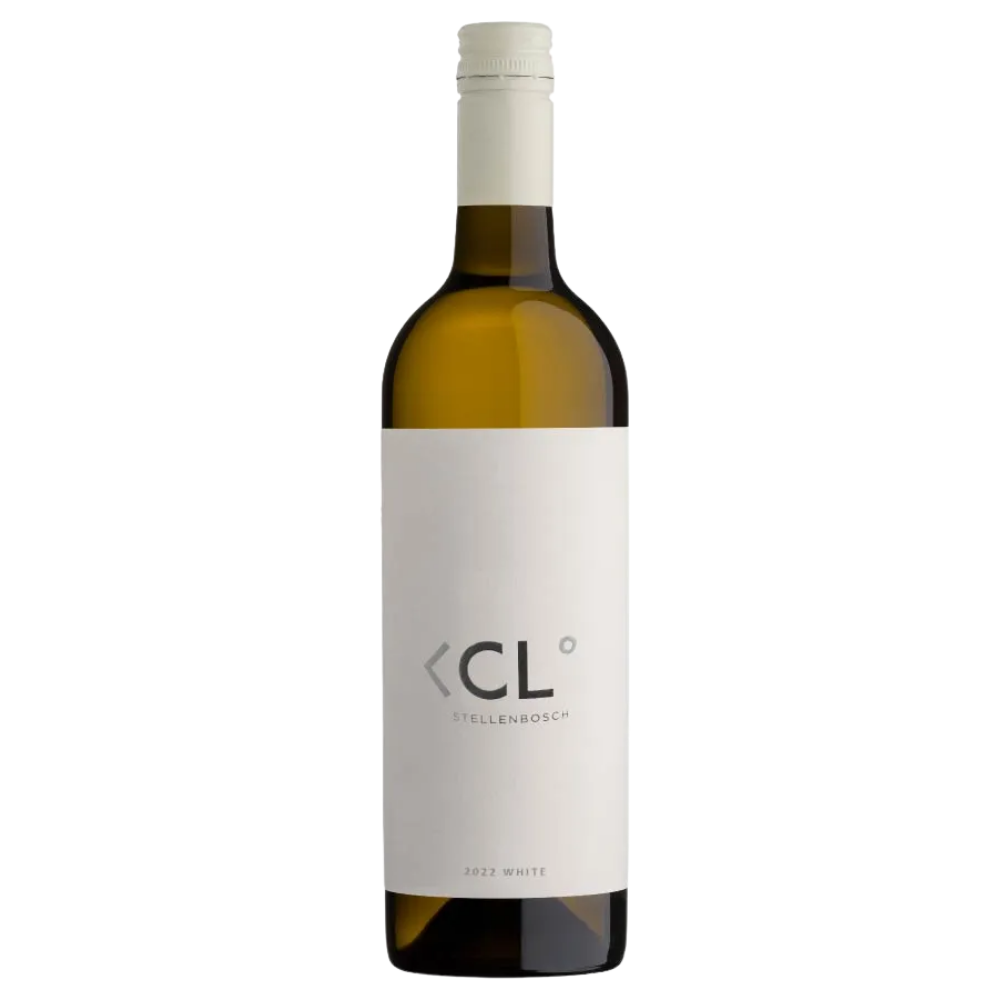 Wine bottle with a white label featuring the 'CL' logo on a white background